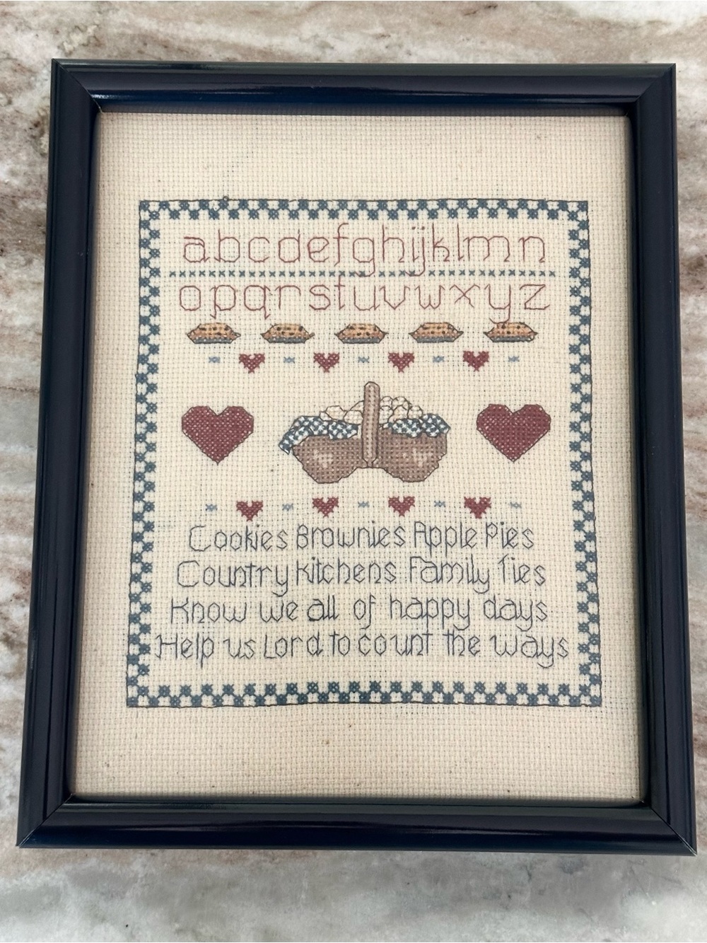 Vintage Cross Stitch 90s Framed Art -Country Kitchen /Cottage Decor /Grandmacore